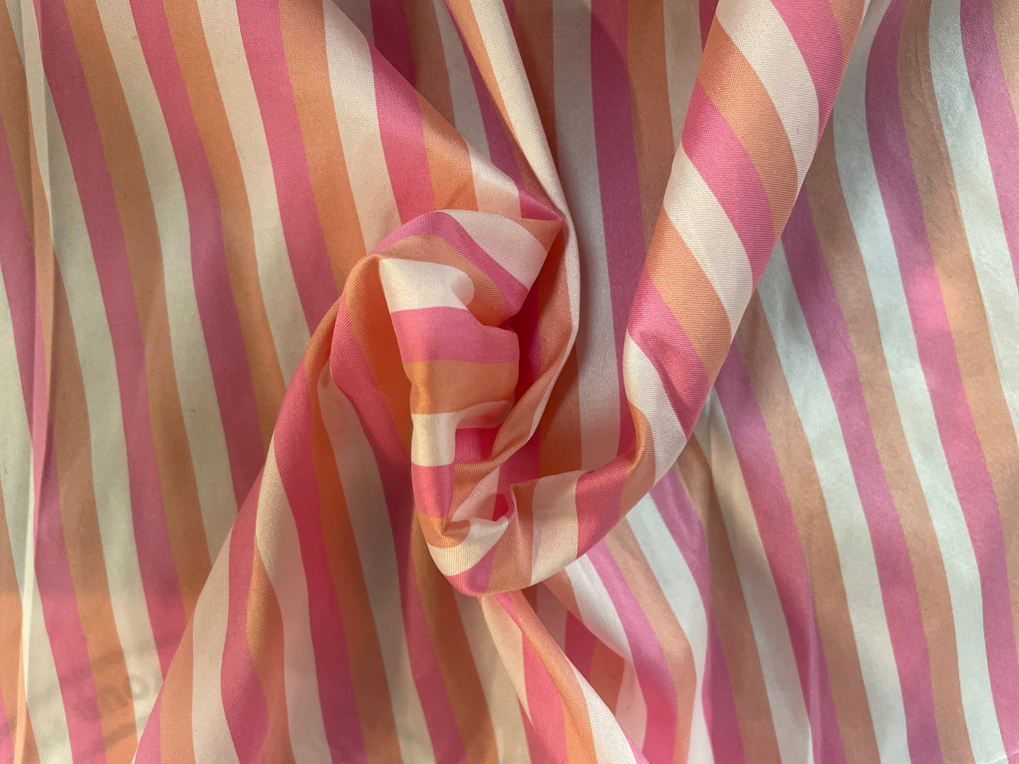 Stripe Poly Taffeta - Pink, Orange & White