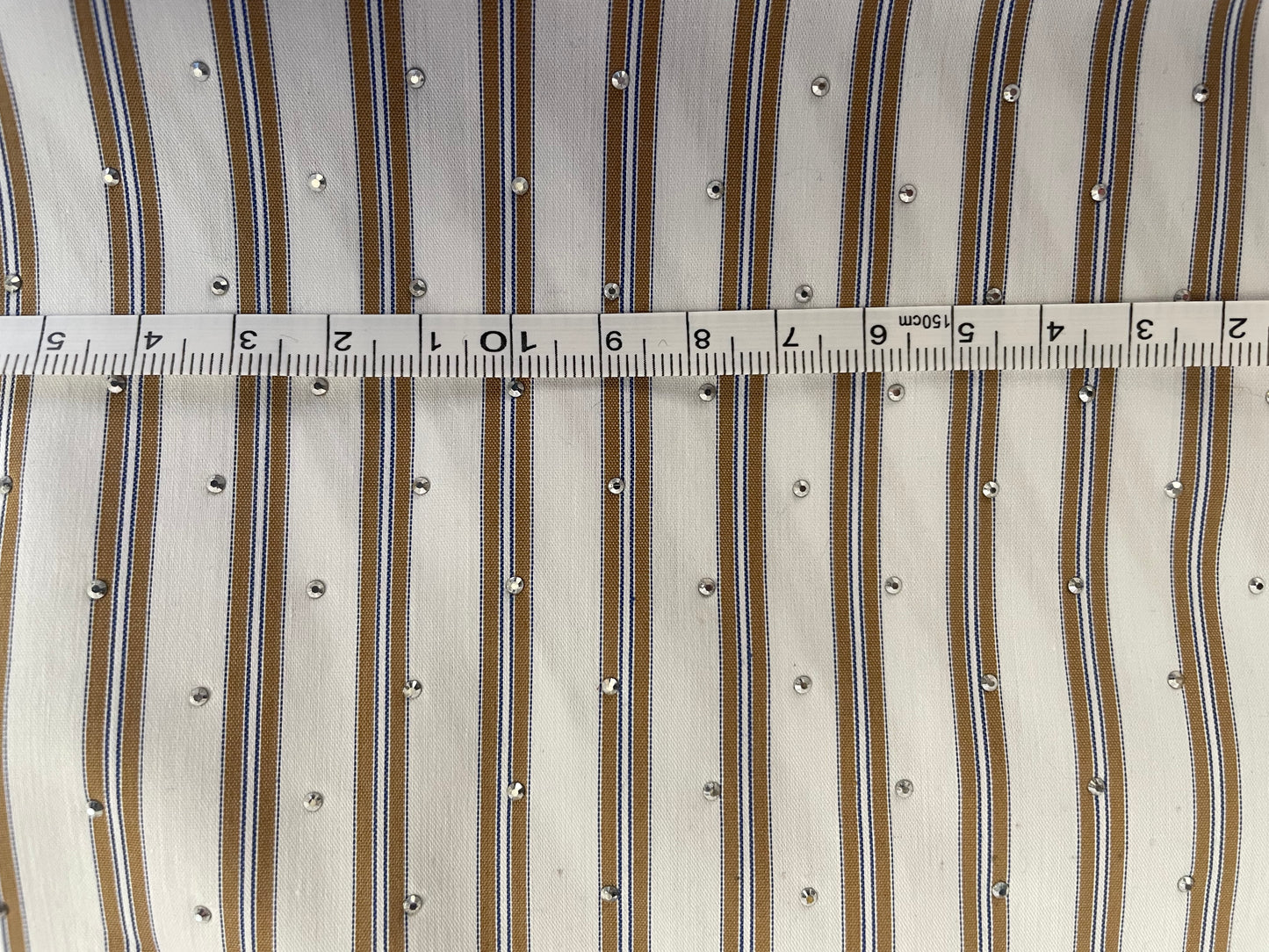 Rhinestone Stripe Cotton Shirting - Ivory, Tan & Grey