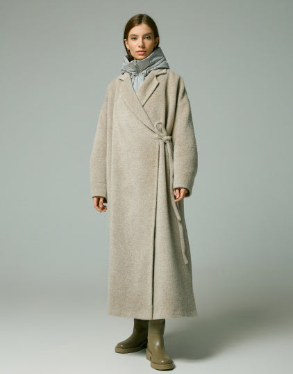 Italian Double Face Melton Wool - Heathered Sand/Stone Gray