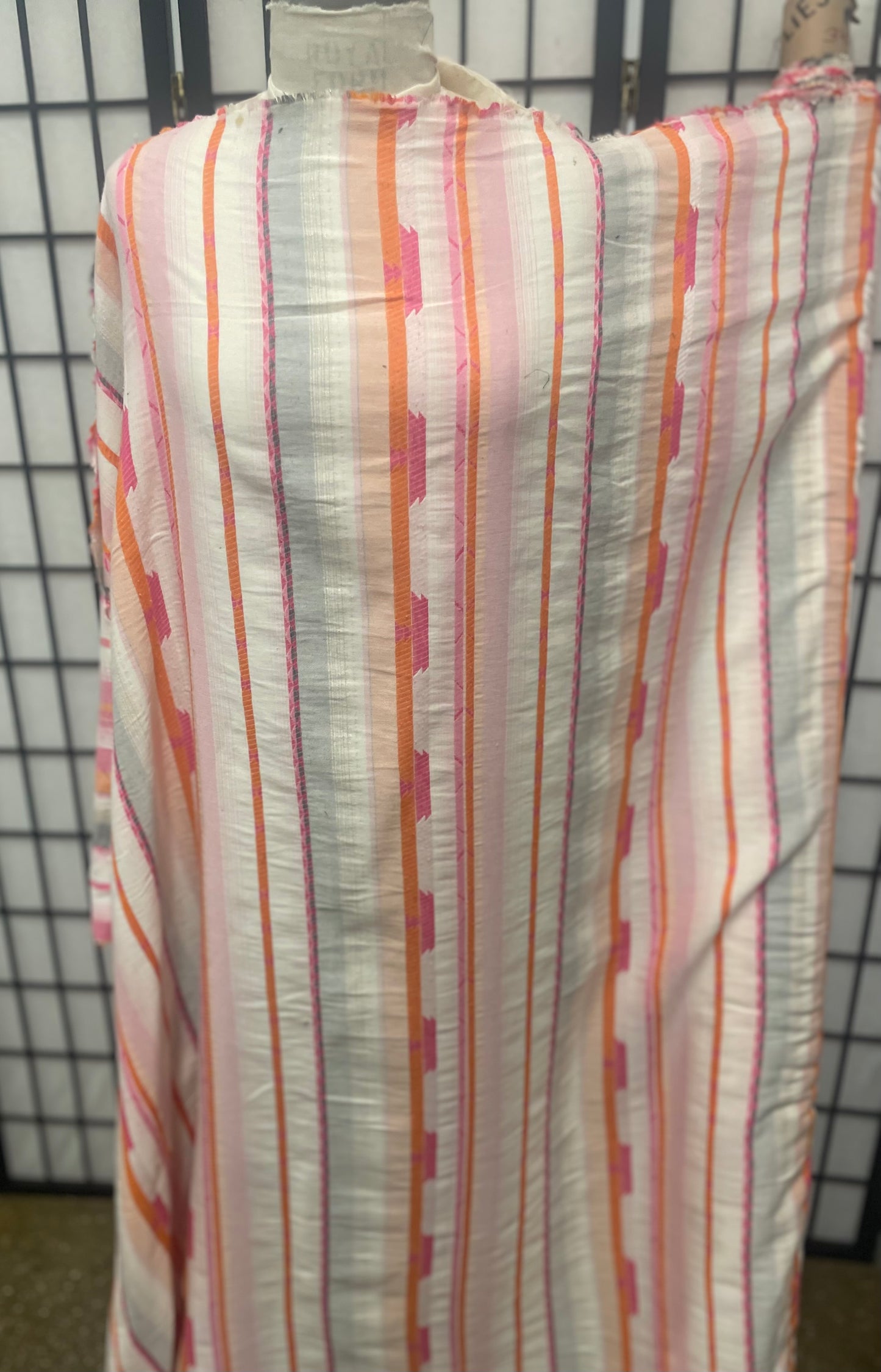 Stripe Print Cotton - Off White, Gray, Orange, Pink & Lurex