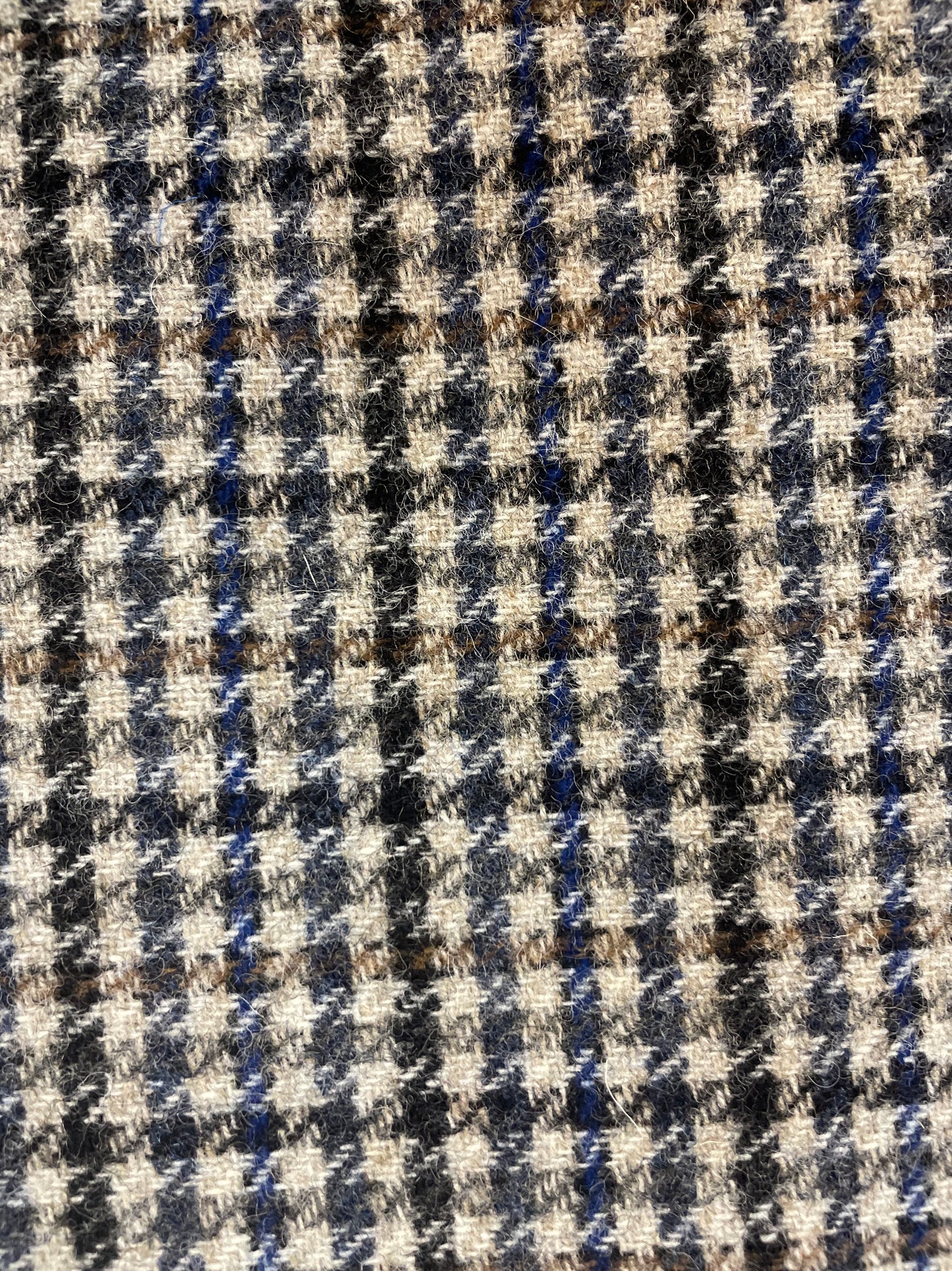 Wool Plaid Houndstooth - Beige, Blue & Tan