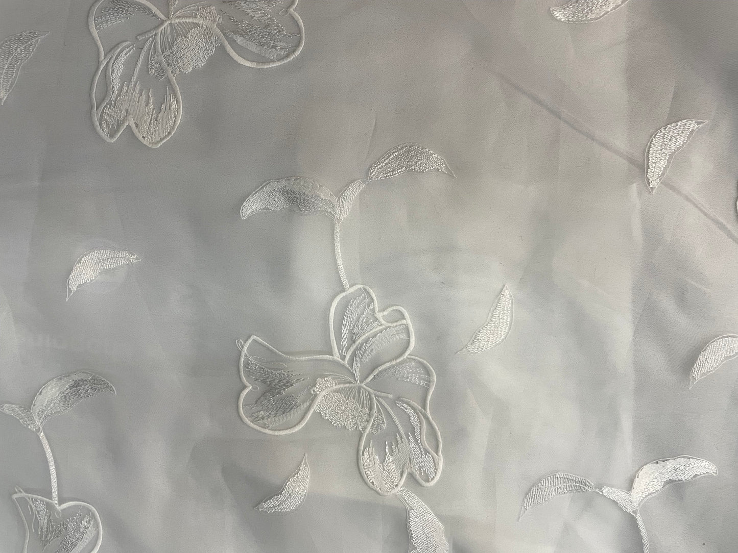 Italian Embordered Floral Silk Organza Wide - Off White