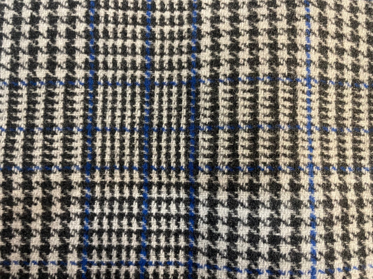 Italian Double Face Melton Wool - Houndstooth Plaid & Heathered Light Gray