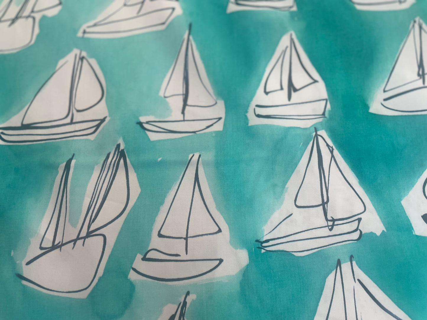 Cotton Sateen - Conversation Print - Watercolor Sailboat