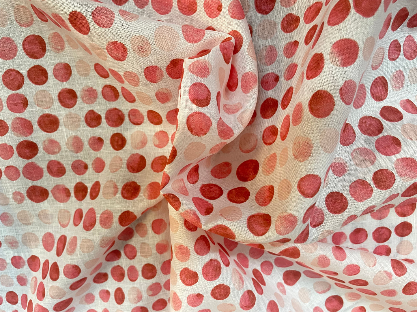 Italian Linen Print - Watercolor Polka Dot - White & Red