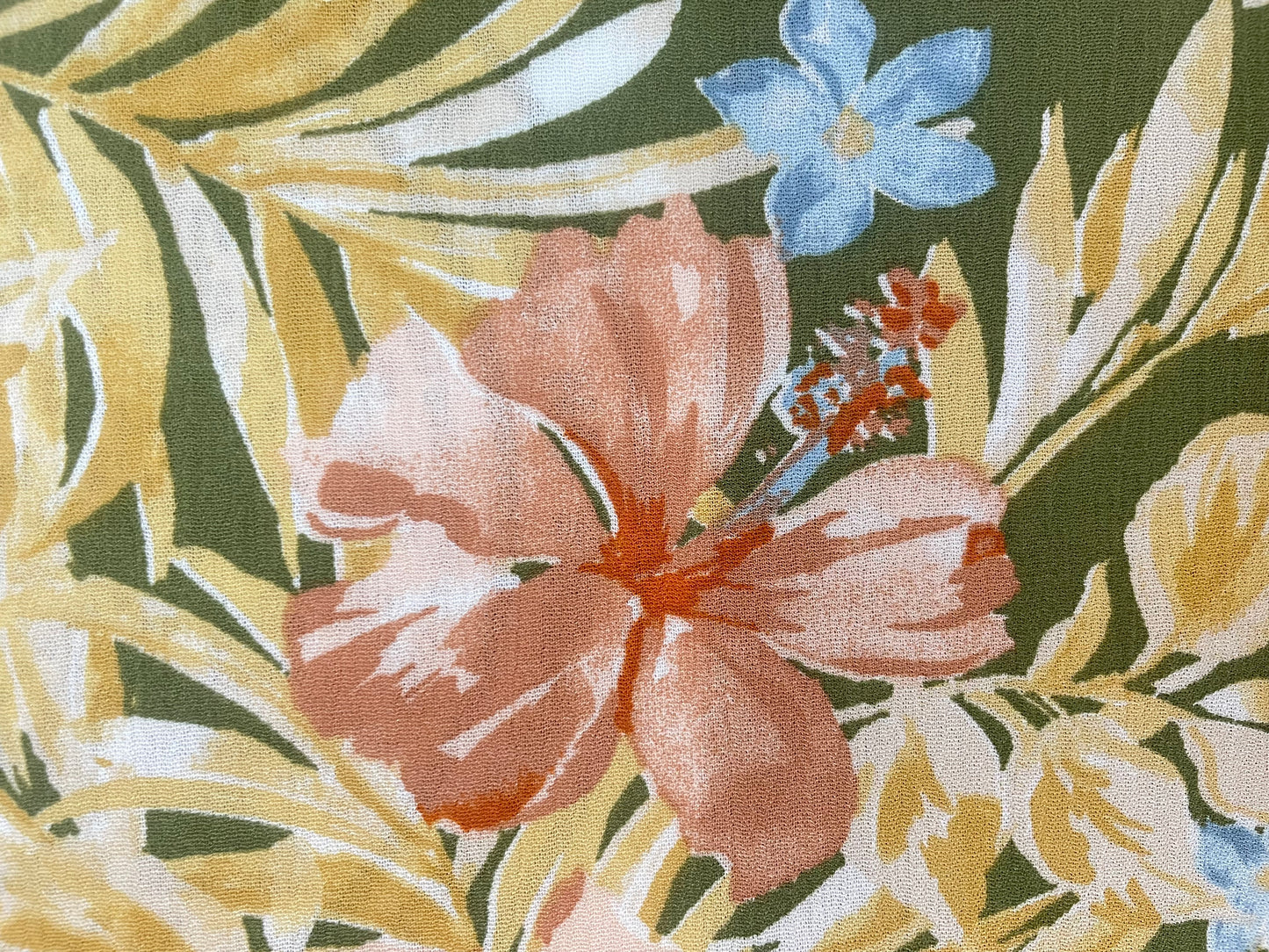 Textured Lightweight Cotton - Tropical Floral - Olive, Yellow & Blue