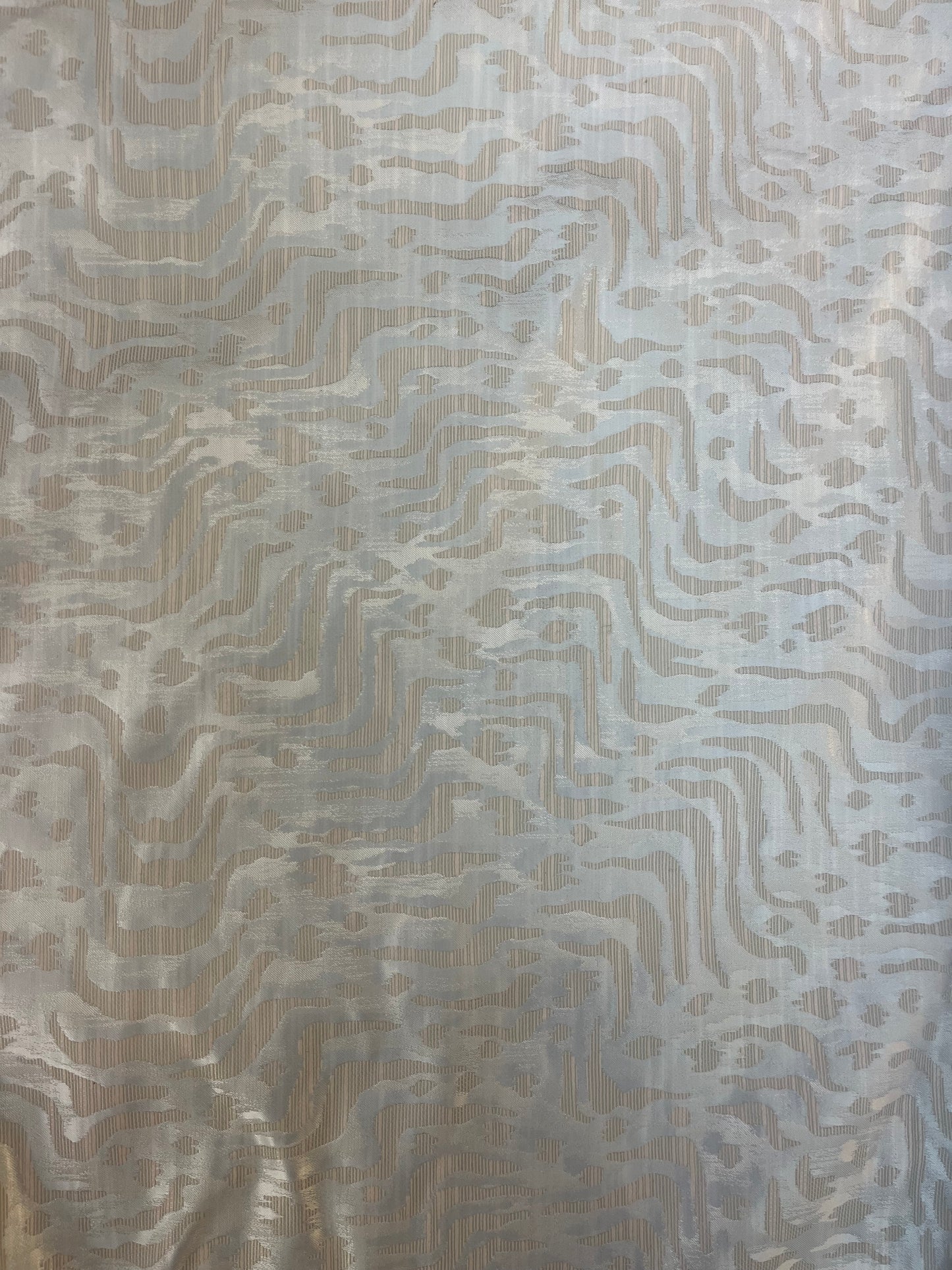 Metallic Abstract Printed Poly Brocade - White & Tan