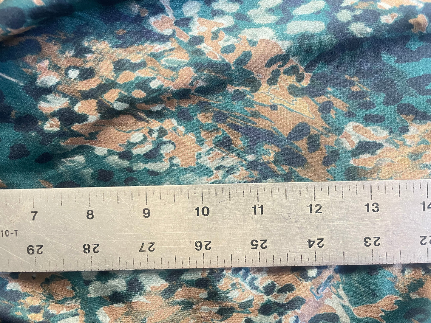 Spanish Stretch Rayon Satin Print - Blue, Teal & Copper Cheetah