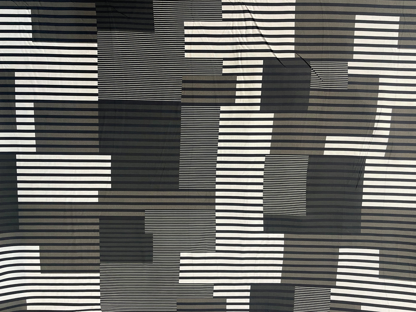 Rayon Geometric Stripe Print - Black, White & Army Green