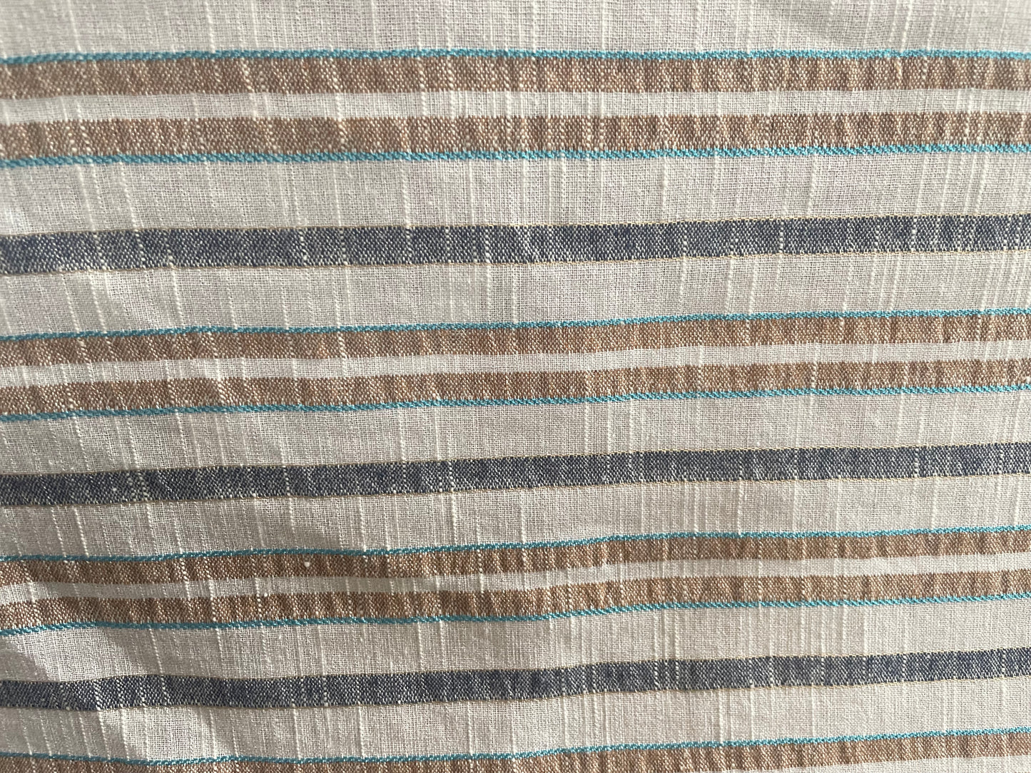 Textured Stripe Cotton & Linen Blend - Off-White & Tan, Turquoise & Gold Lurex