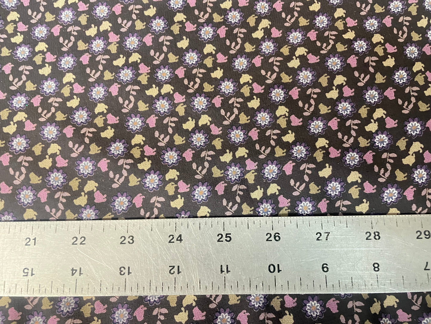 Ditsy Floral Printed Silk Georgette - Brown & Pink