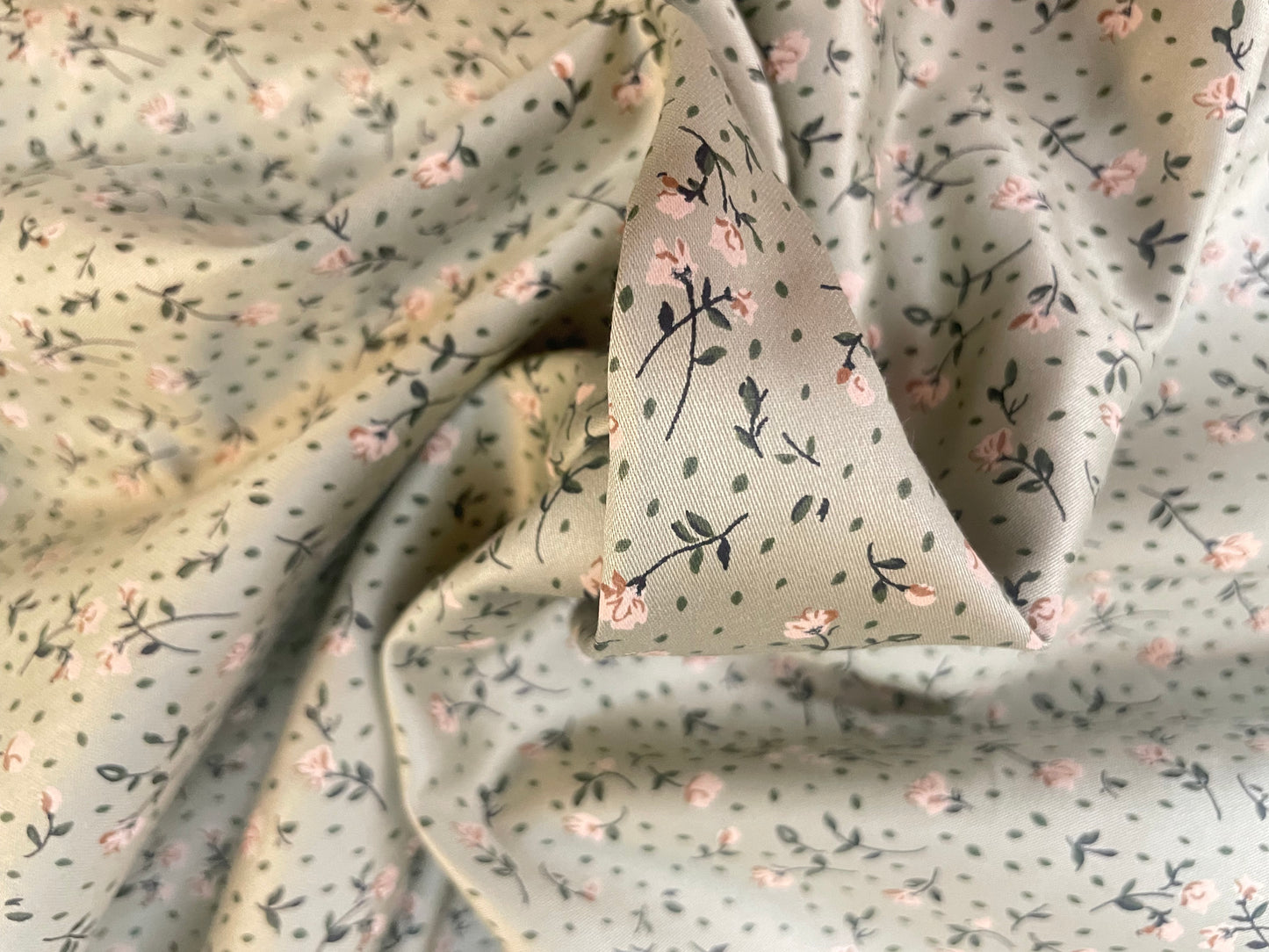 Mini Floral Cotton Sateen - Pistachio, Dark Green & Pink