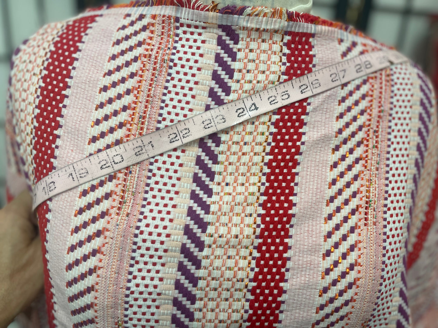 Woven Boucle Cotton /Rayon Blend - Pink, Off White, Red, Purple & Lurex