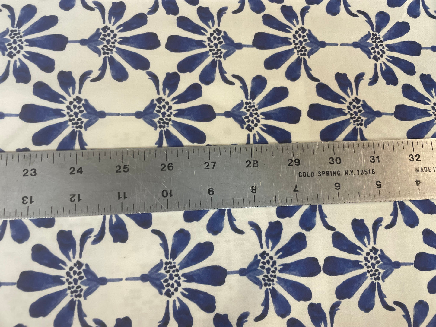 Stretch Cotton Satin Watercolor Floral Print- White and Blues