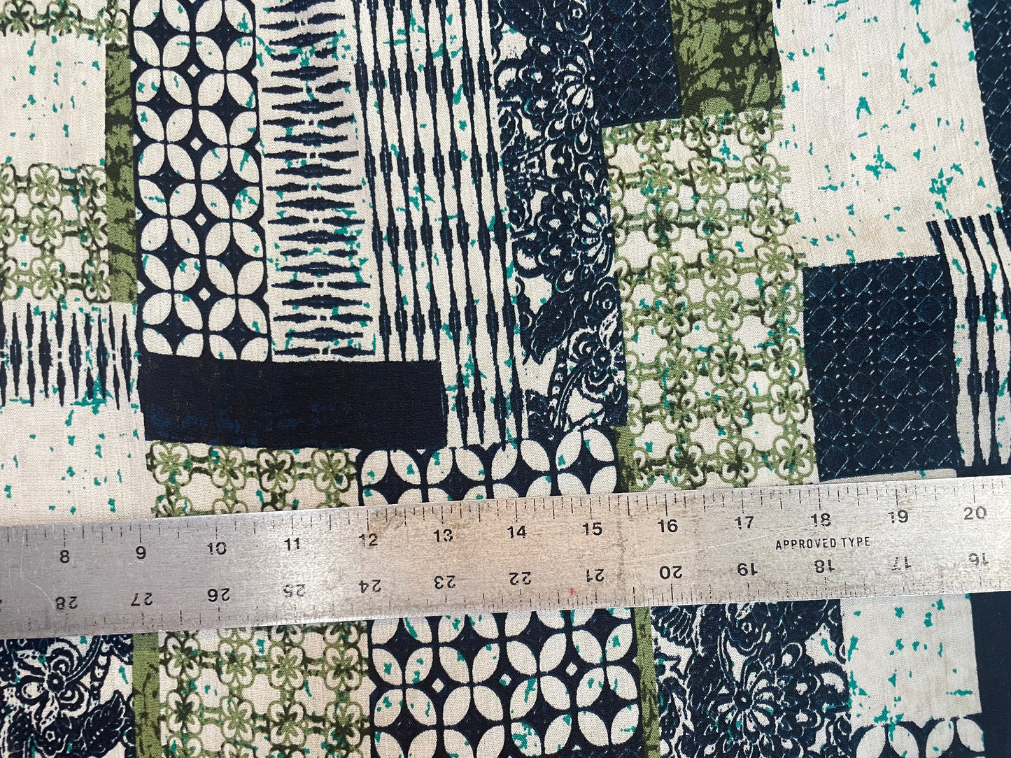Textured Lightweight Cotton - Patchwork Print - Blue, White & Green