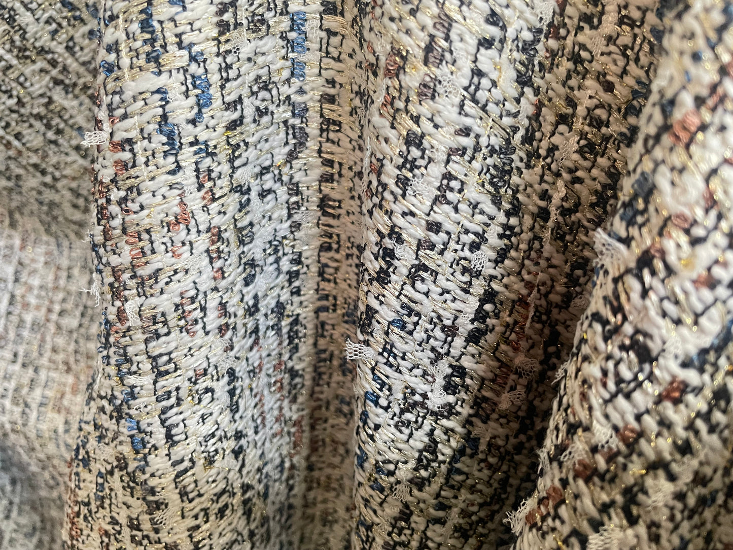Poly Rayon Woven Boucle - Off-White, Black, Blue, Copper & Gold Lurex