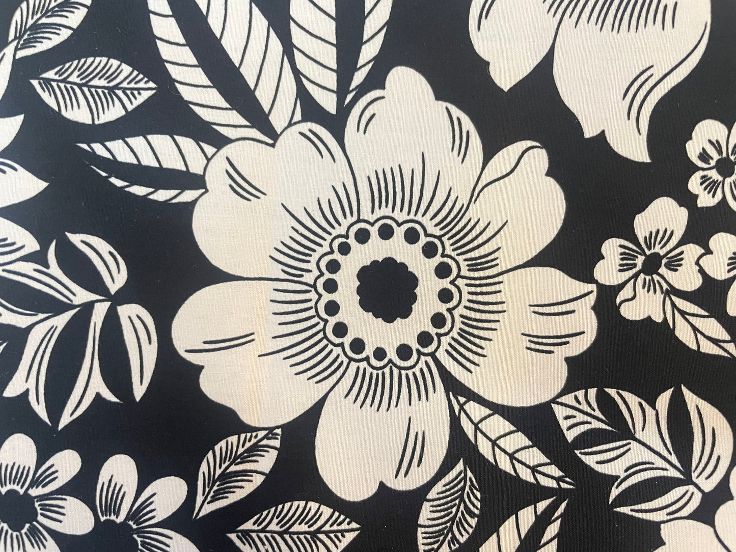 Designer Tropical Floral Print Cotton Poplin - Black & White