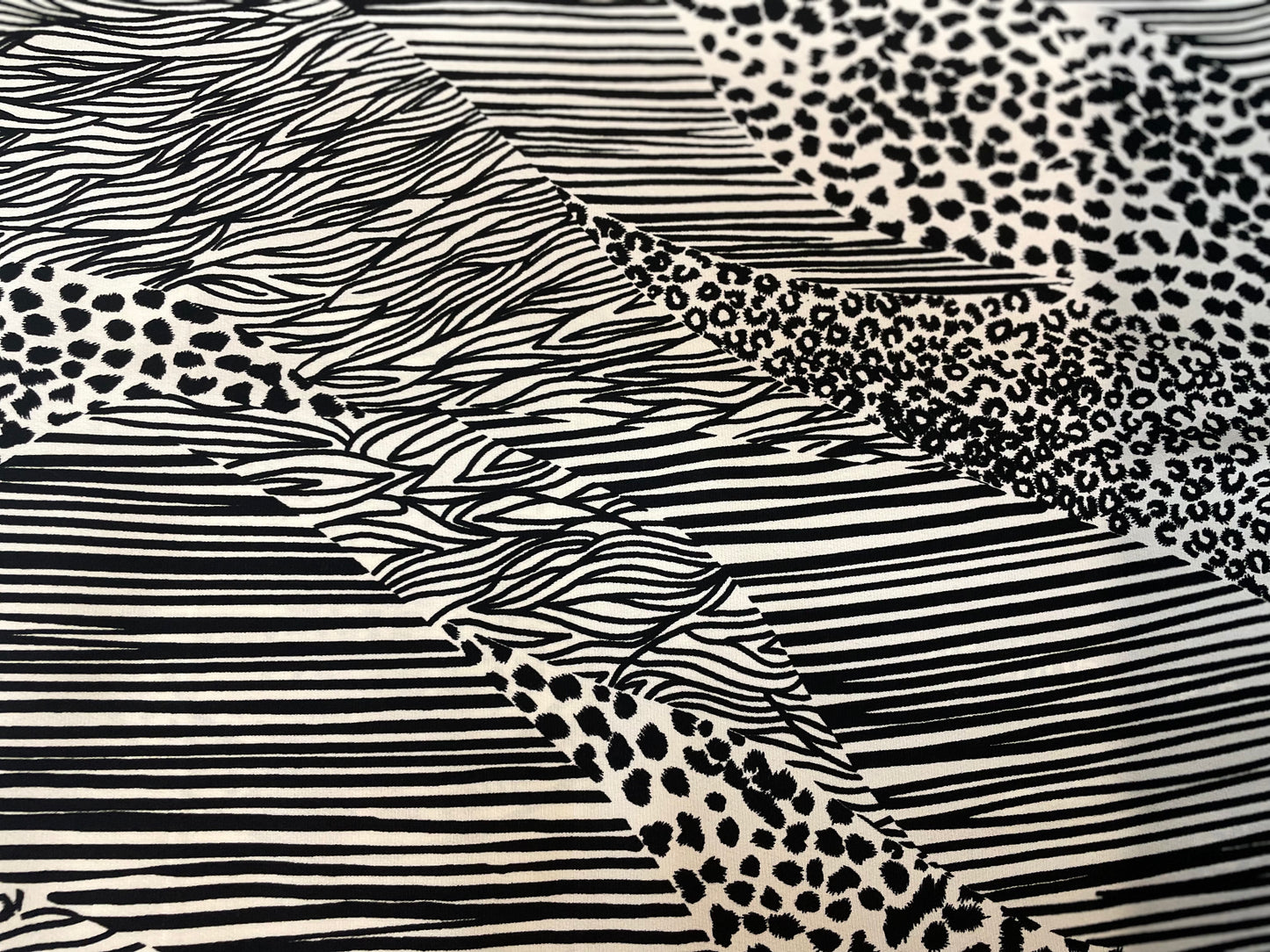 Animal Printed Fine Crepe Poly - Black / Off White