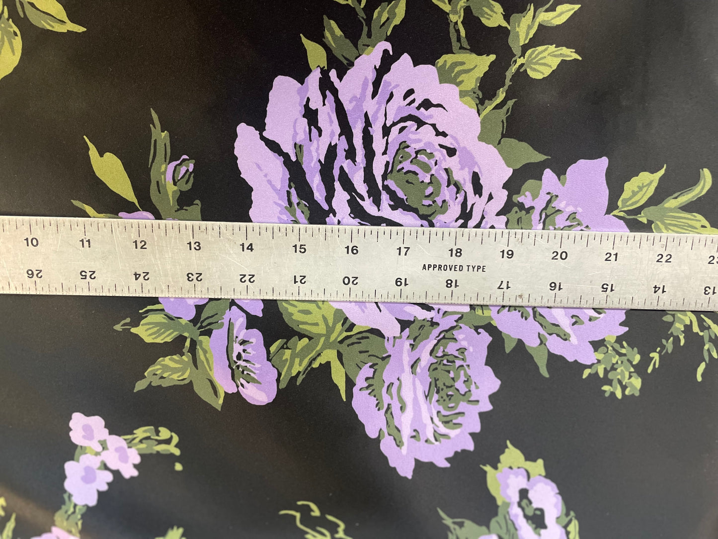 Italian Floral Print - Matte Poly Satin - Purple, Green & Black