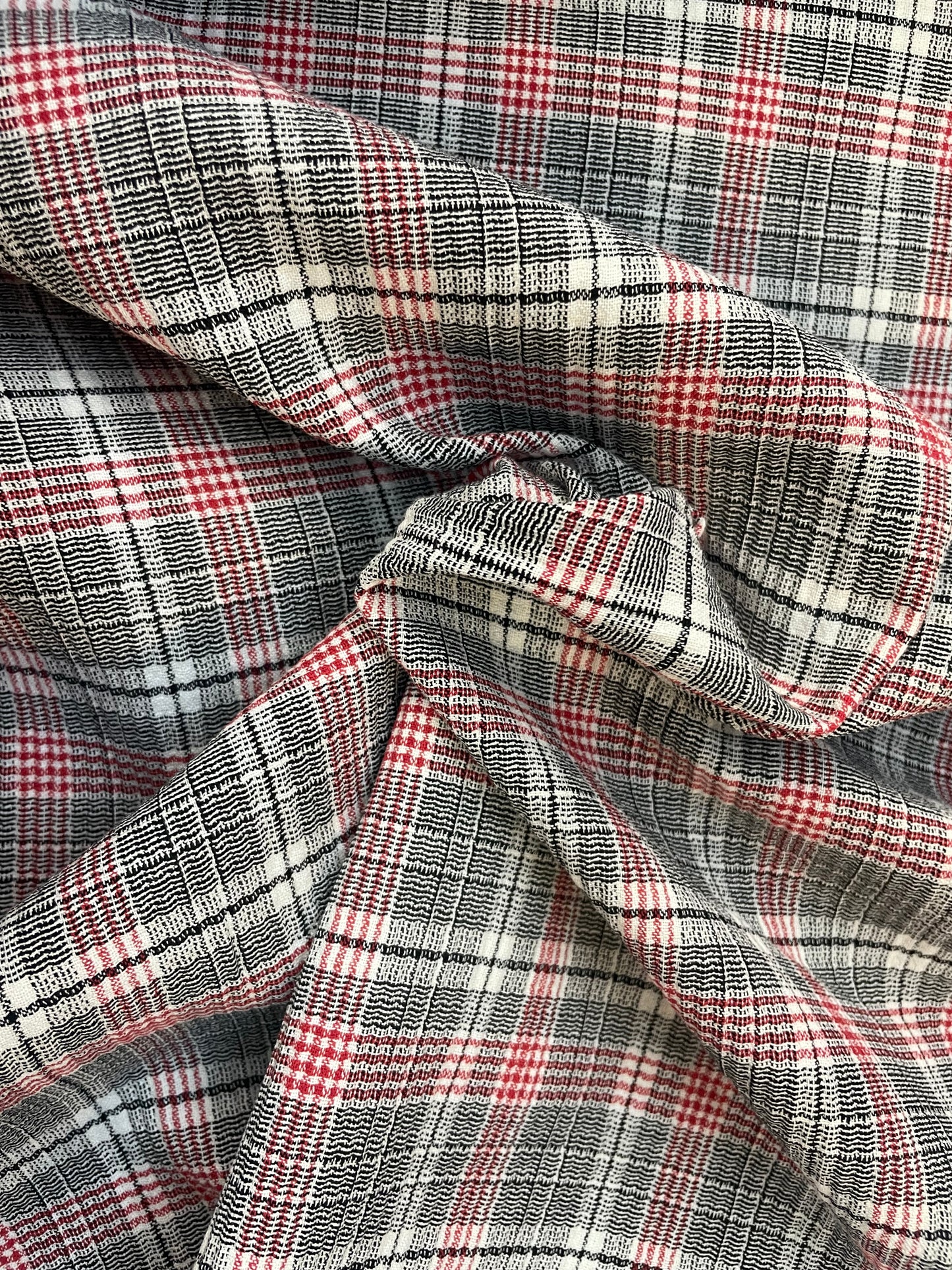 Textured Cotton Plaid - Black, White, Red