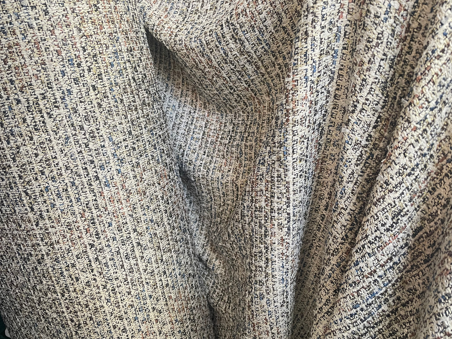Poly Rayon Woven Boucle - Off-White, Black, Blue, Copper & Gold Lurex
