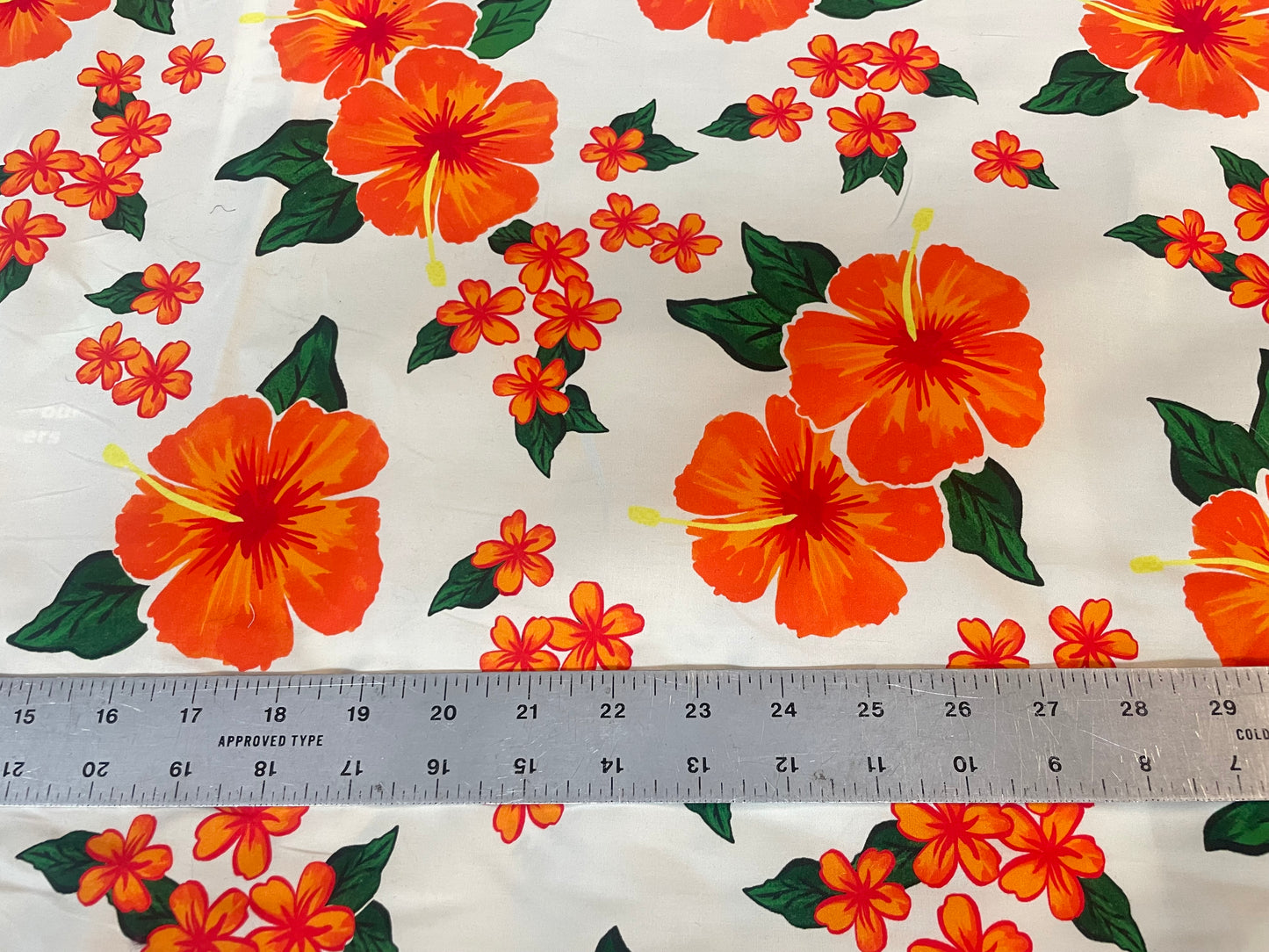 Designer Hawaiian Floral Print Cotton Poplin - Orange, White & Green