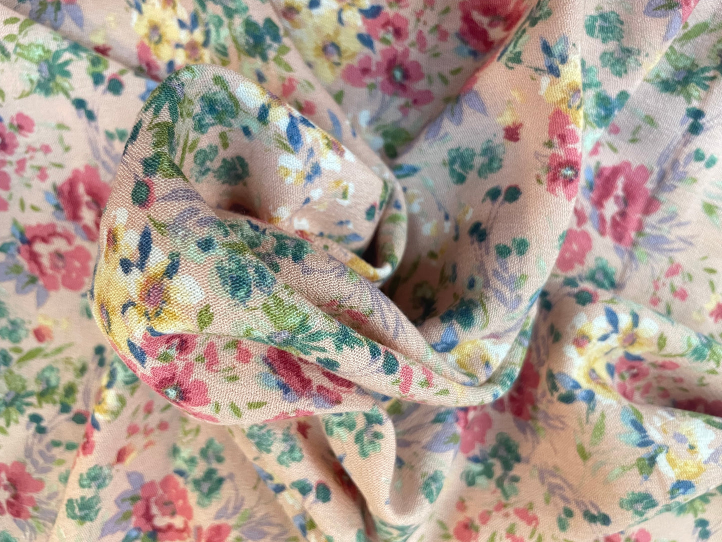 Crinkled Linen & Rayon - Pink Multicolor Floral