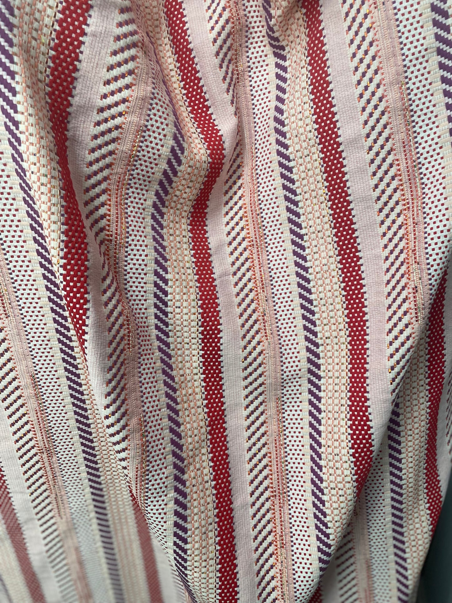 Woven Boucle Cotton /Rayon Blend - Pink, Off White, Red, Purple & Lurex
