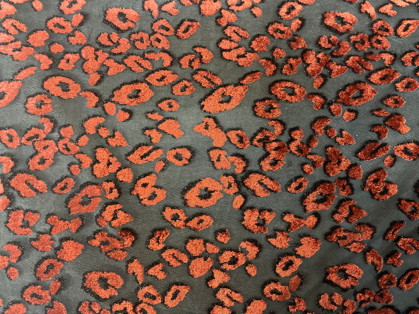 Stretch Cheetah Print Poly Burnout Mesh - Burnt Orange & Black