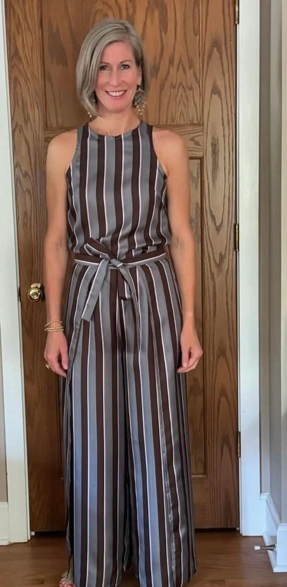 Silk Twill Stripe- Gray / Purple / Browns