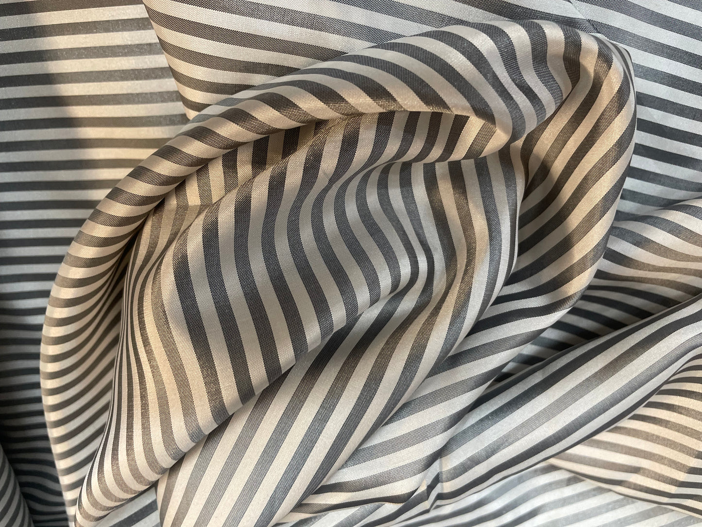 Japanese Large Stripe Print Poly Lining - Off-White & Grey