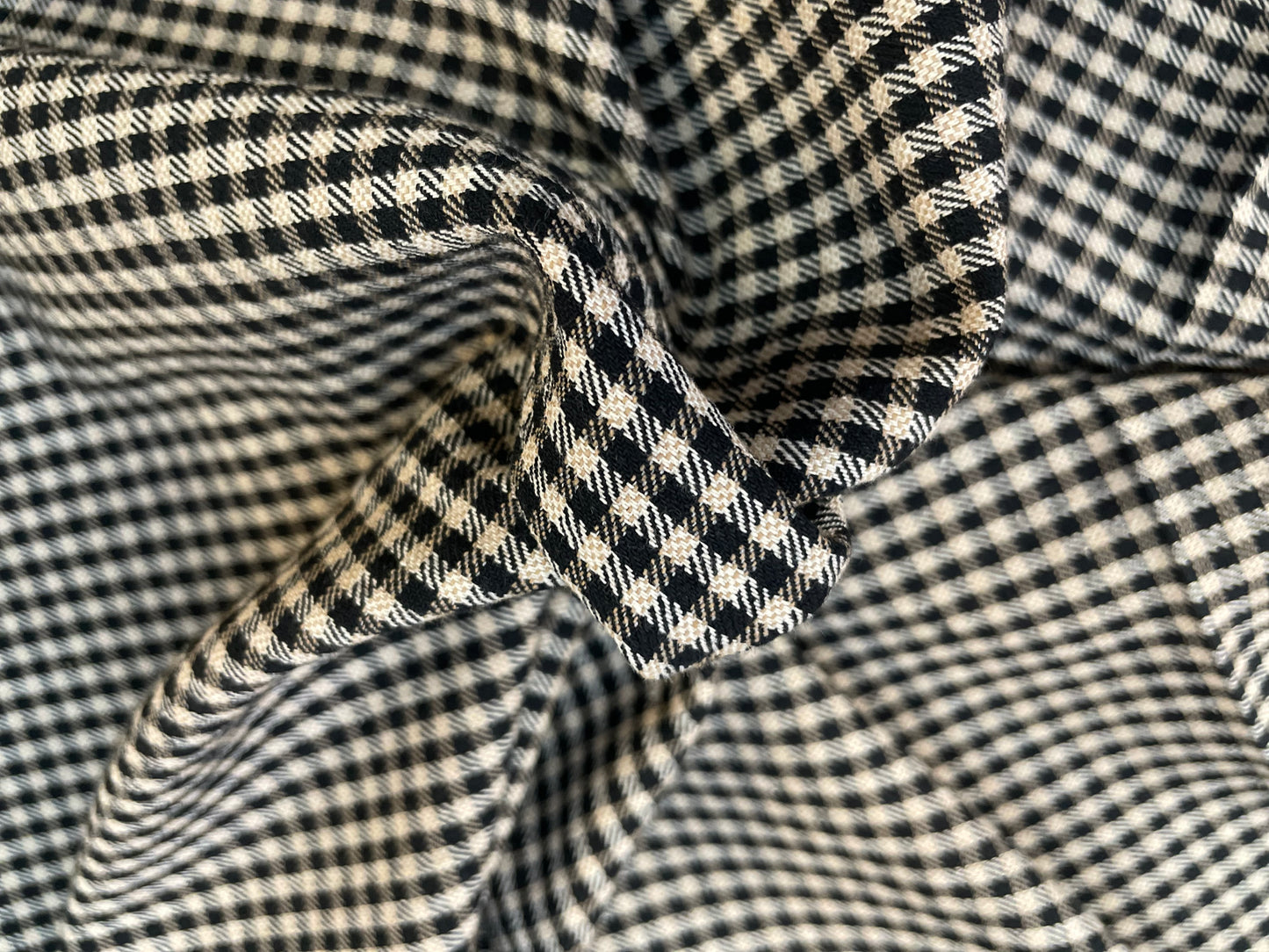 Cotton Gingham Plaid - Black, White & Beige
