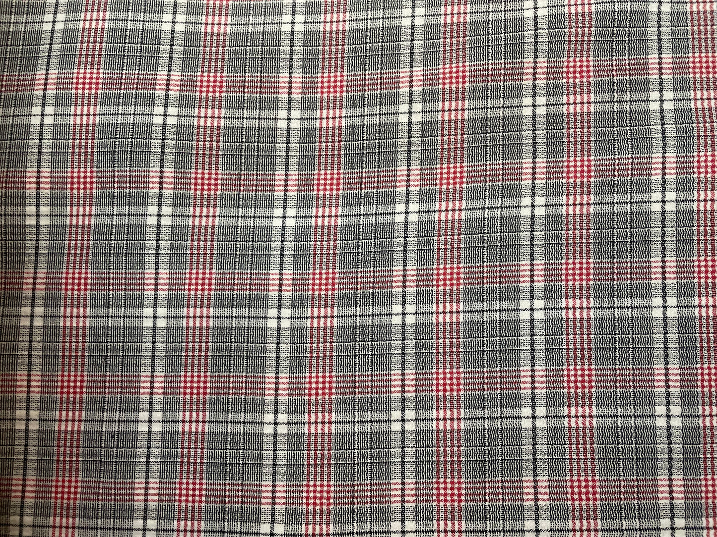 Textured Cotton Plaid - Black, White, Red