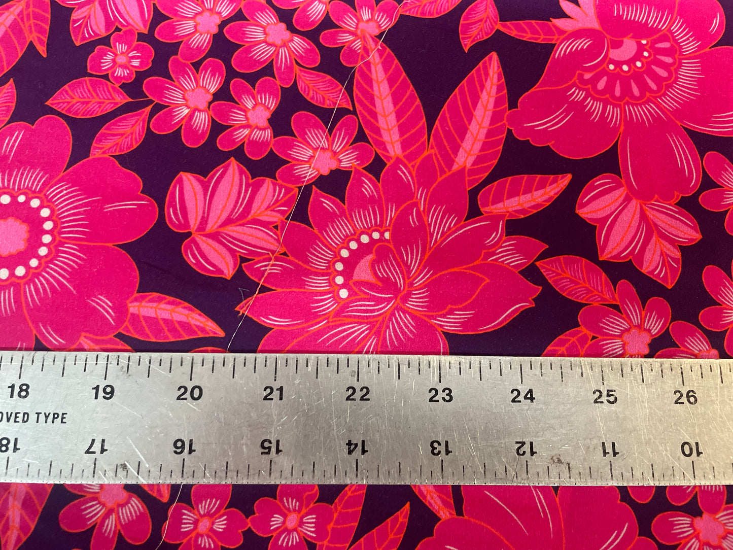 Designer Tropical Floral Print Cotton Poplin - Hot Pink & Purple