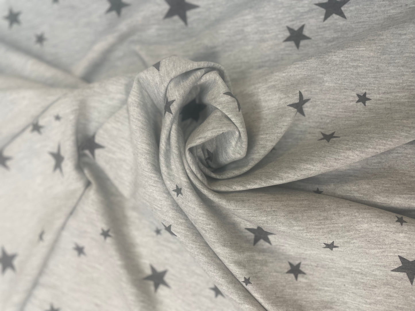 Star Printed Poly French Terry - Grey & Charcoal