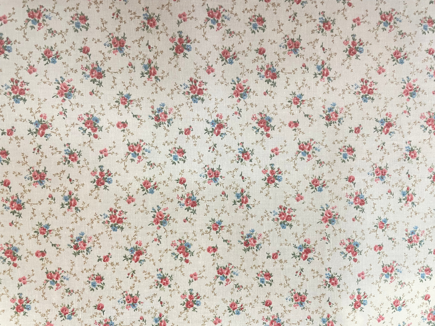 Japanese Cotton Floral Print - Off-White, Pink & Blue