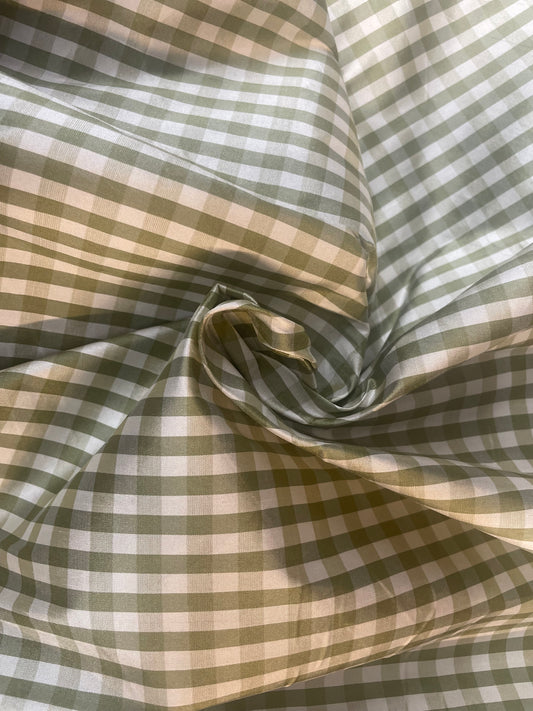Gingham Printed Silk Taffeta - Light Green & White