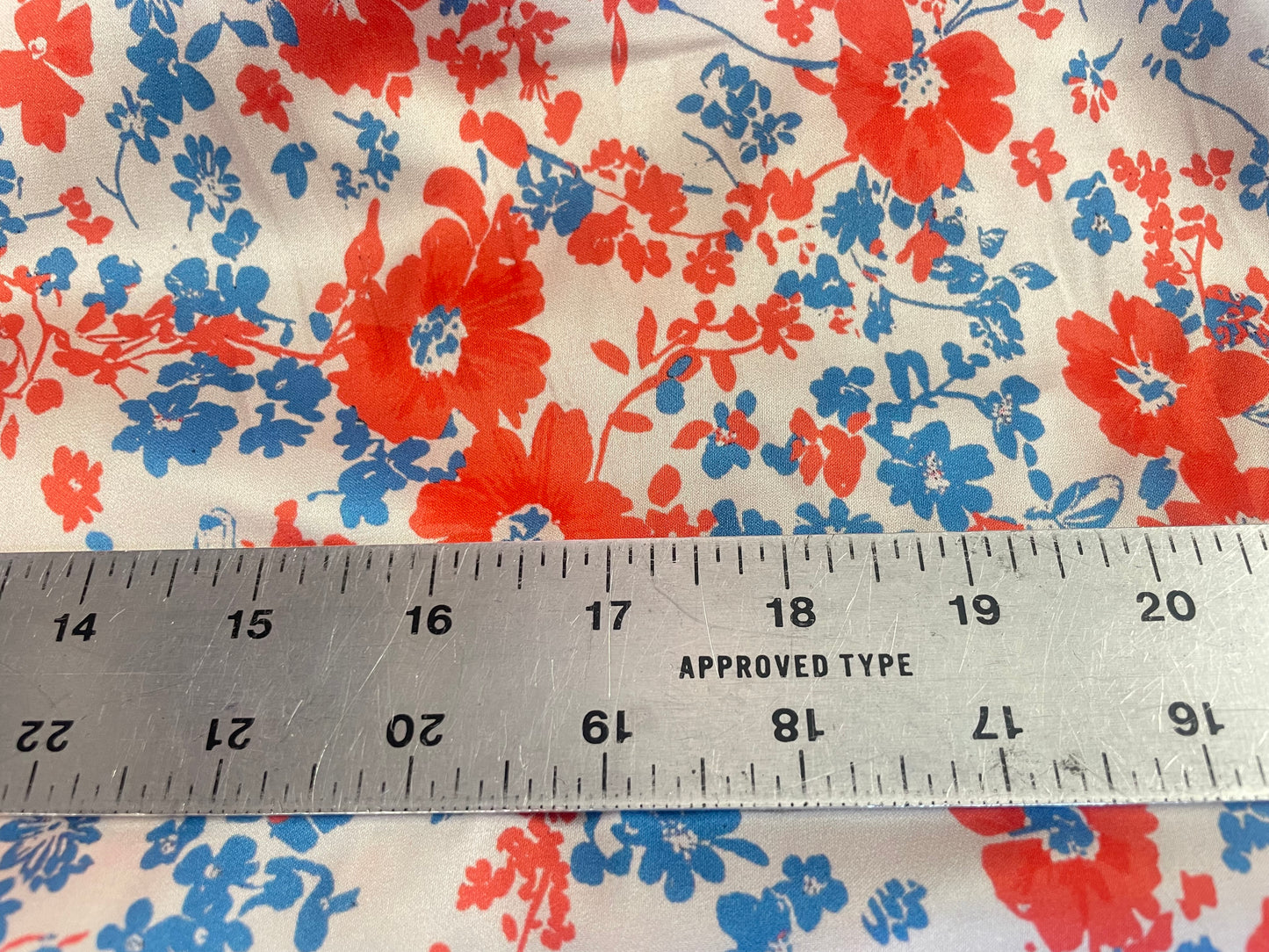 Spanish Stretch Rayon Satin Print - Coral & Blue Floral