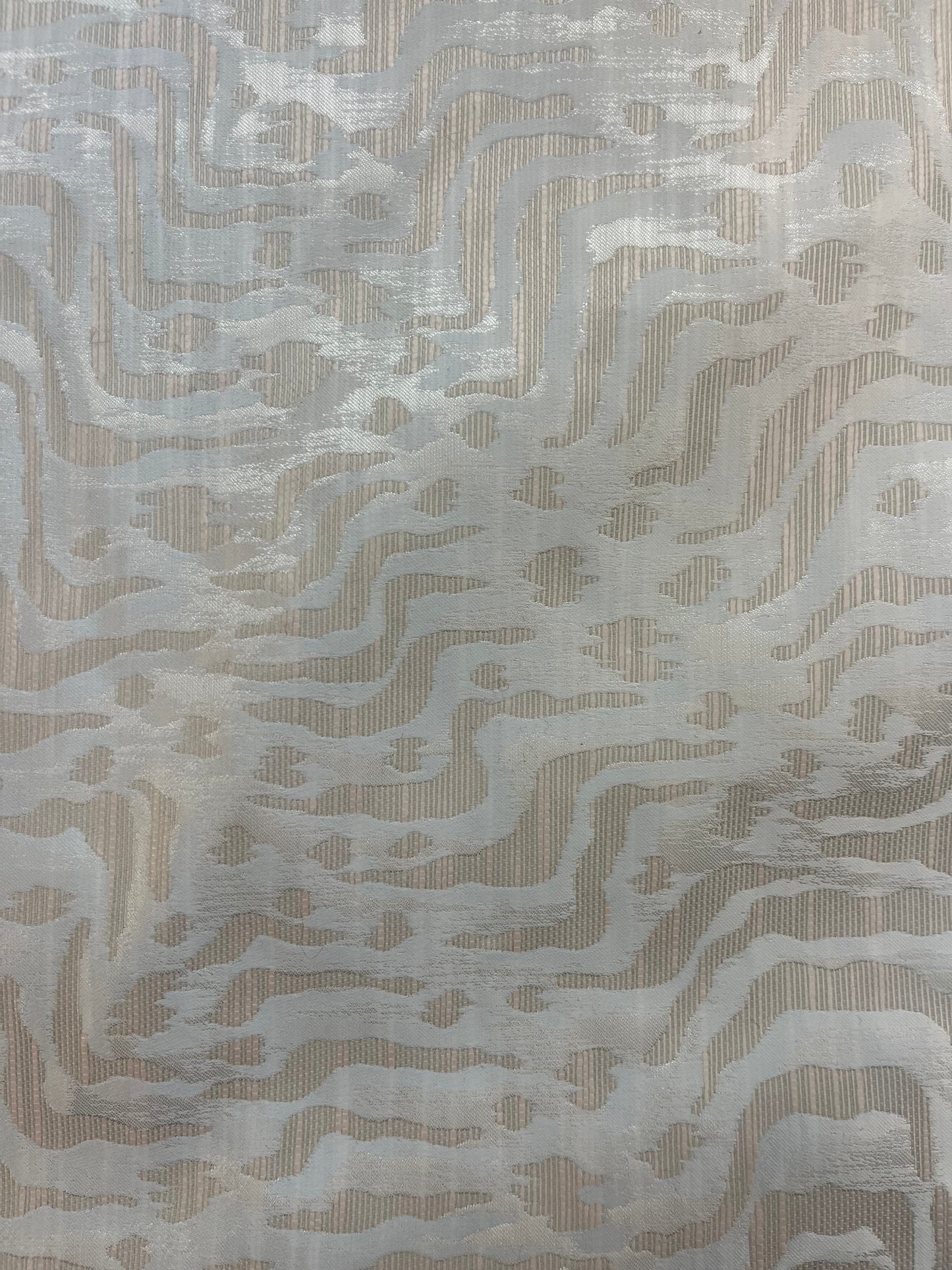 Metallic Abstract Printed Poly Brocade - White & Tan