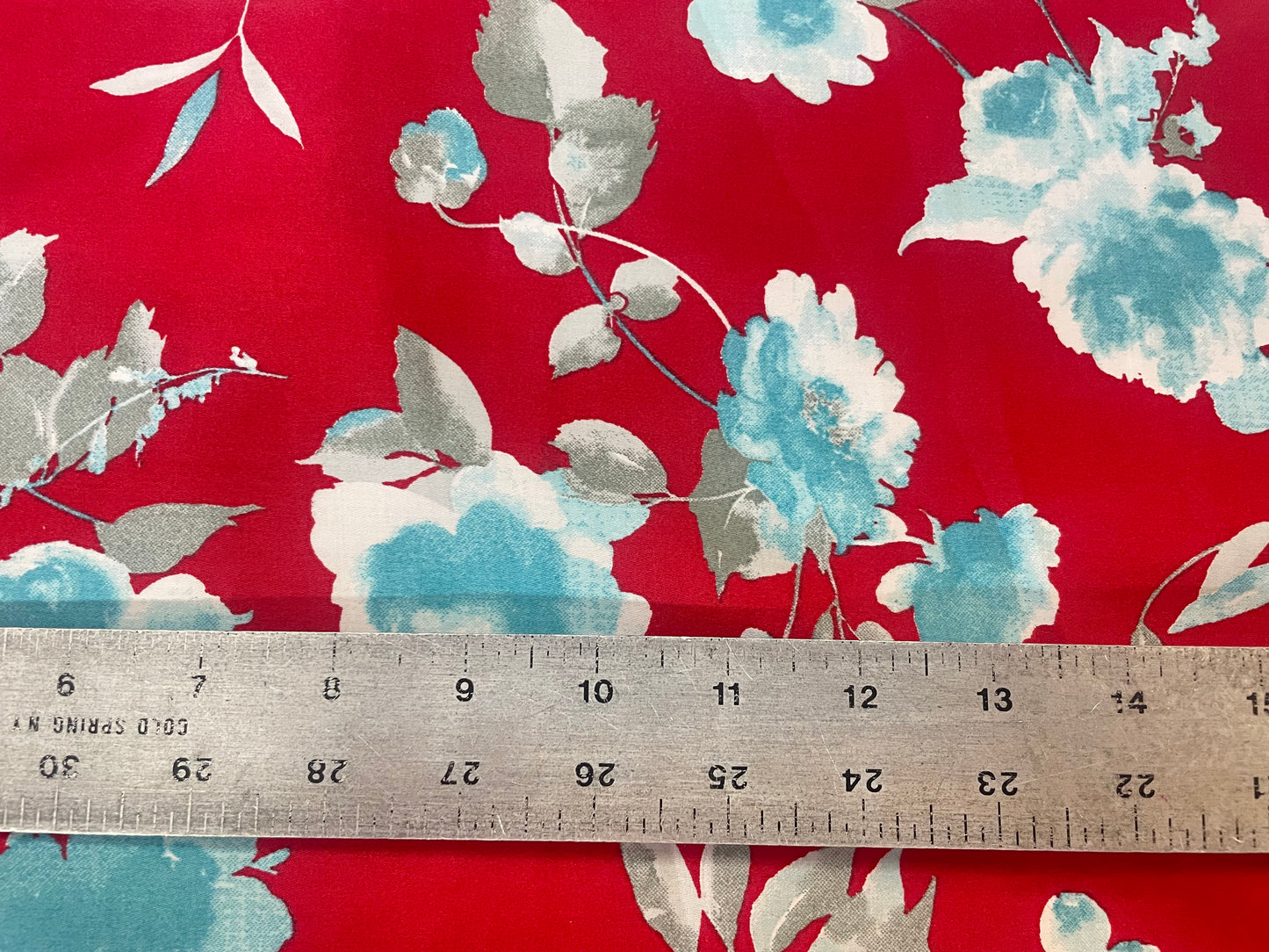 Floral Print Cotton Sateen - Blue, Red & White