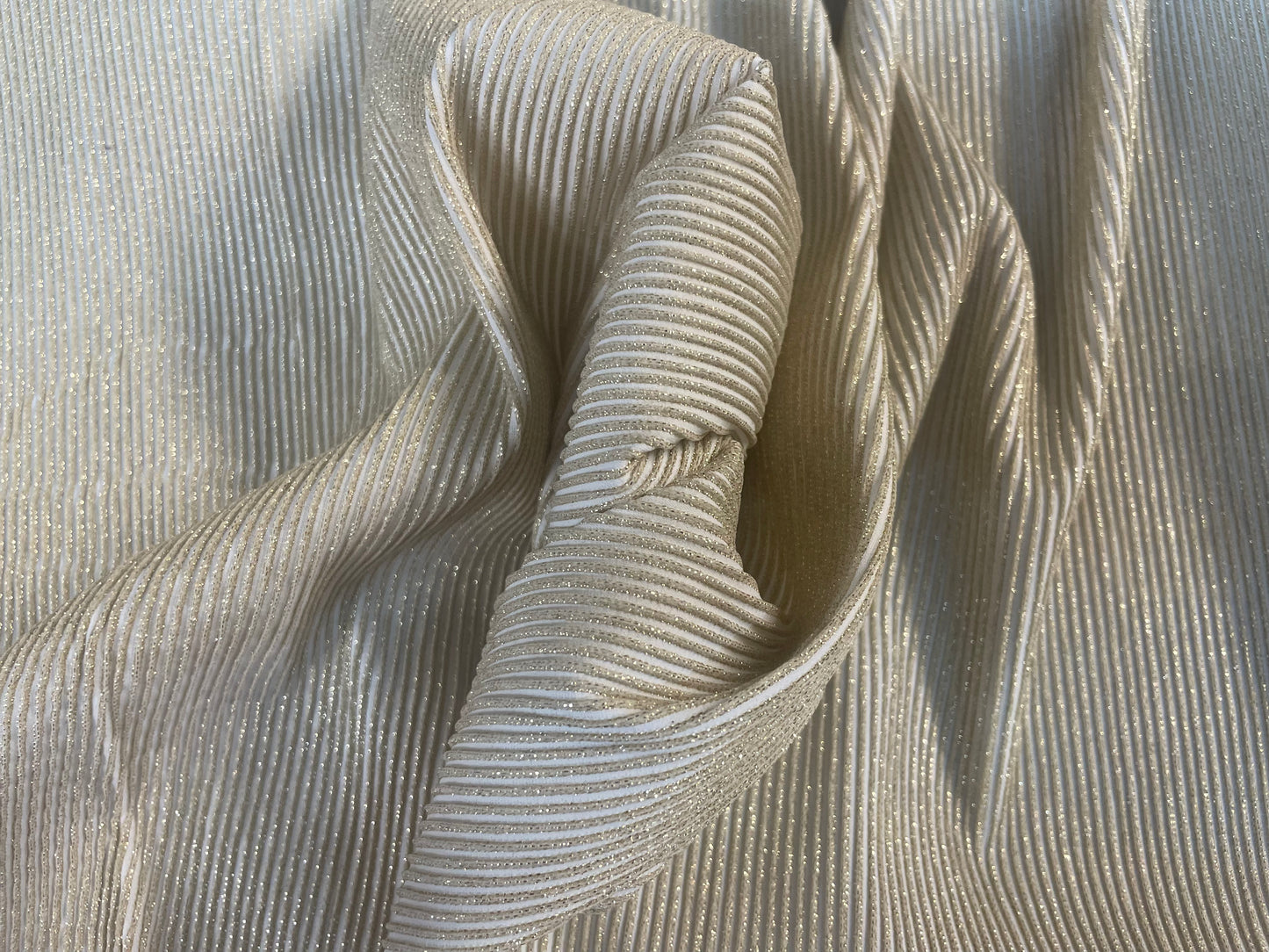 Metalic Knit Jersey Stretch Poly - Cream