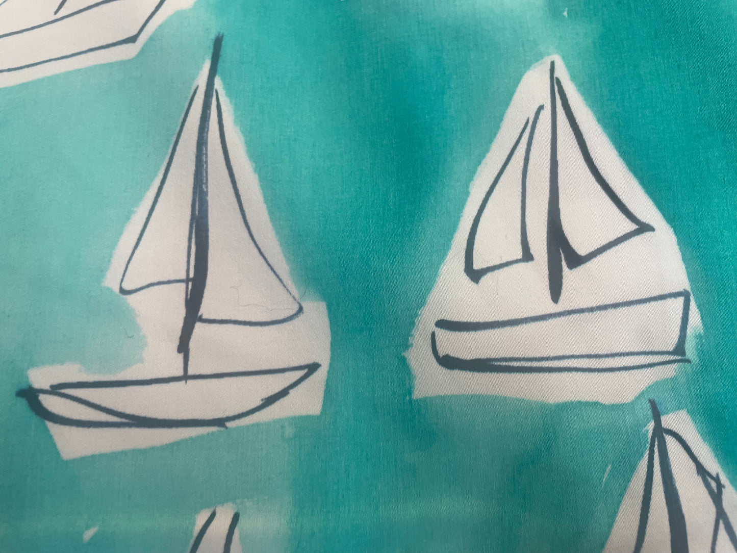 Cotton Sateen - Conversation Print - Watercolor Sailboat