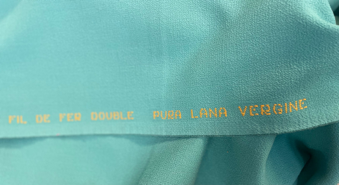 Italian Designer Textured Virgin Wool Crepe - Turquoise