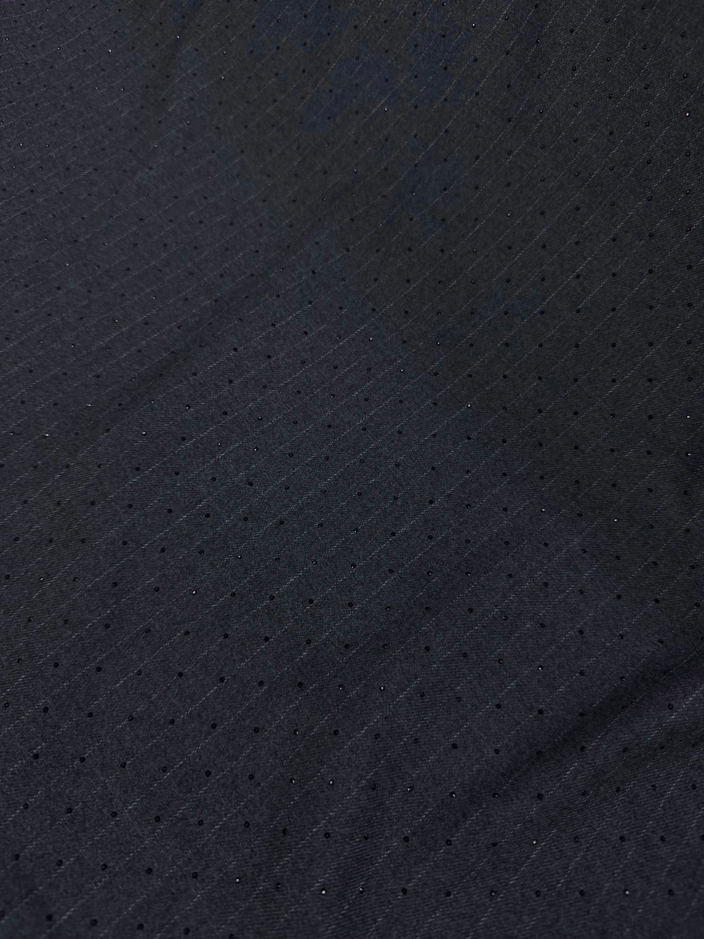Italian Flannel Poly Rayon Suiting - Navy Pinstripe Rhinestone