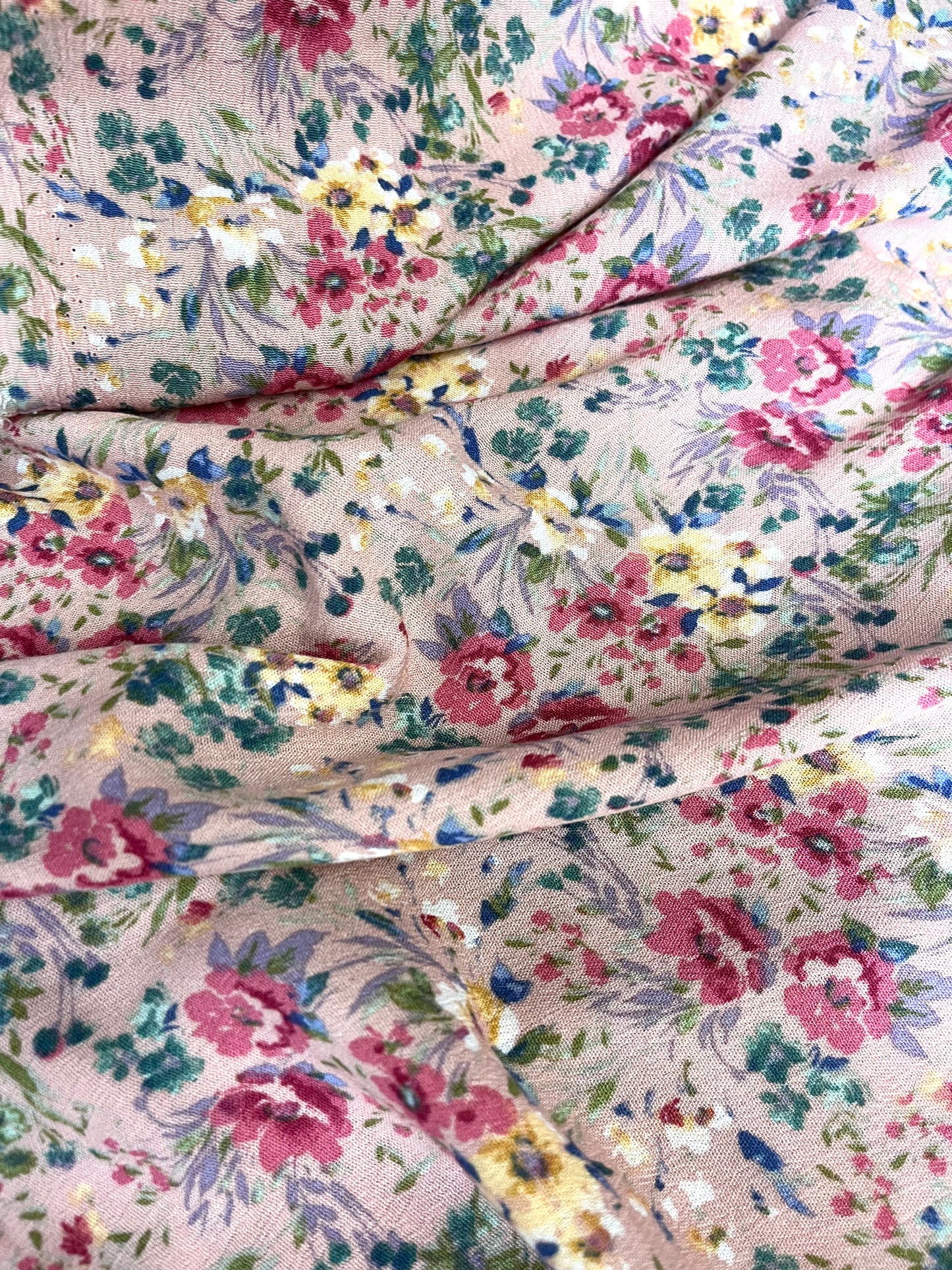 Crinkled Linen & Rayon - Pink Multicolor Floral