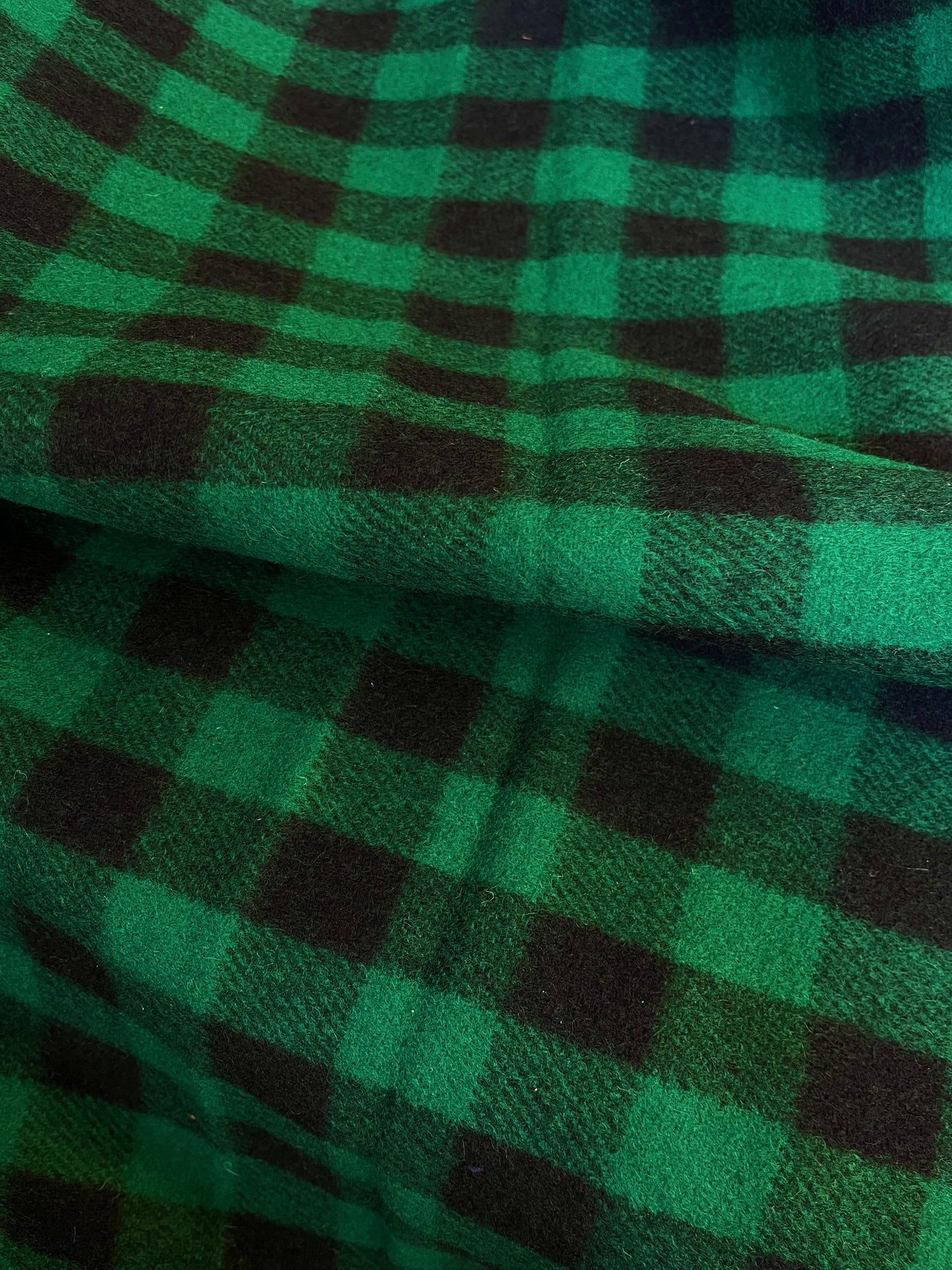 Buffalo Plaid Wool - Green & Black - Fused