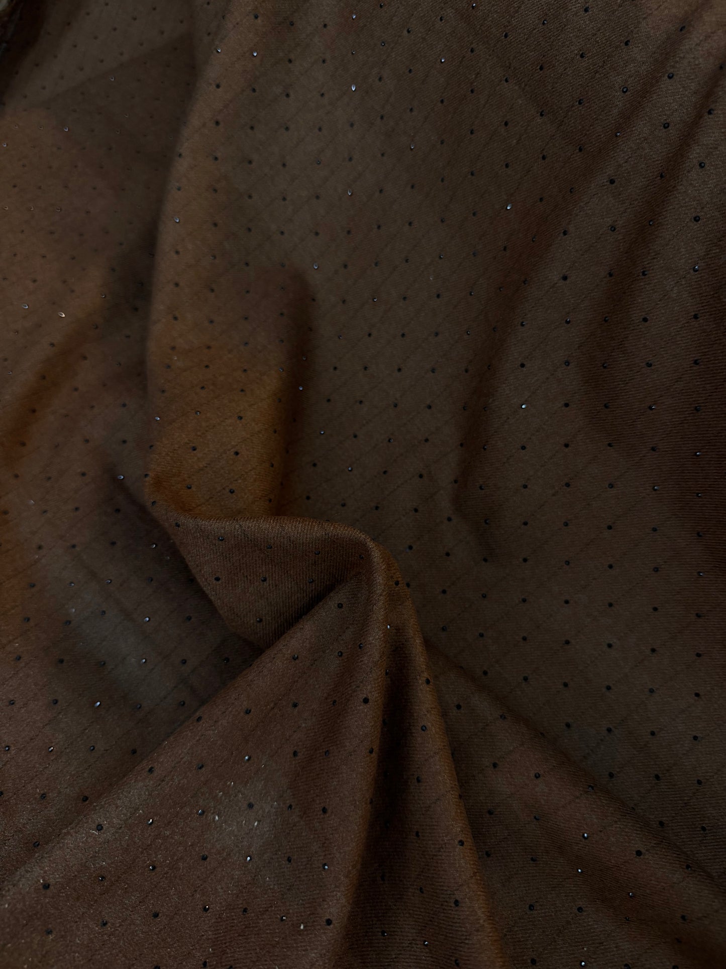 Italian Flannel Poly Rayon Suiting - Brown Pinstripe Rhinestone