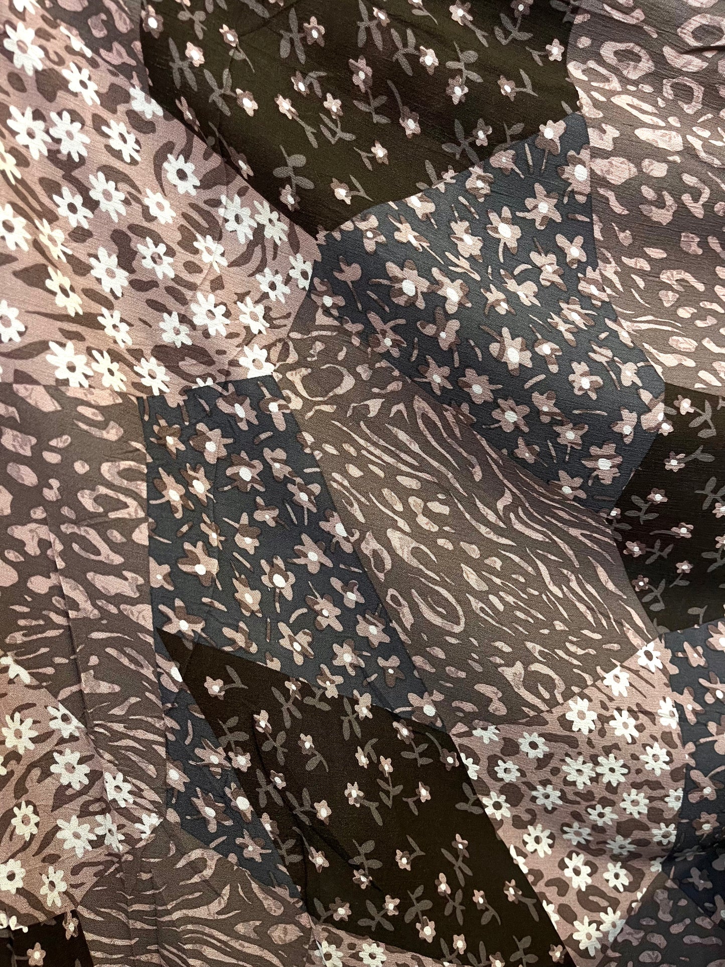 Cotton Crépon - Patchwork Print - Pink, Brown & Off-White