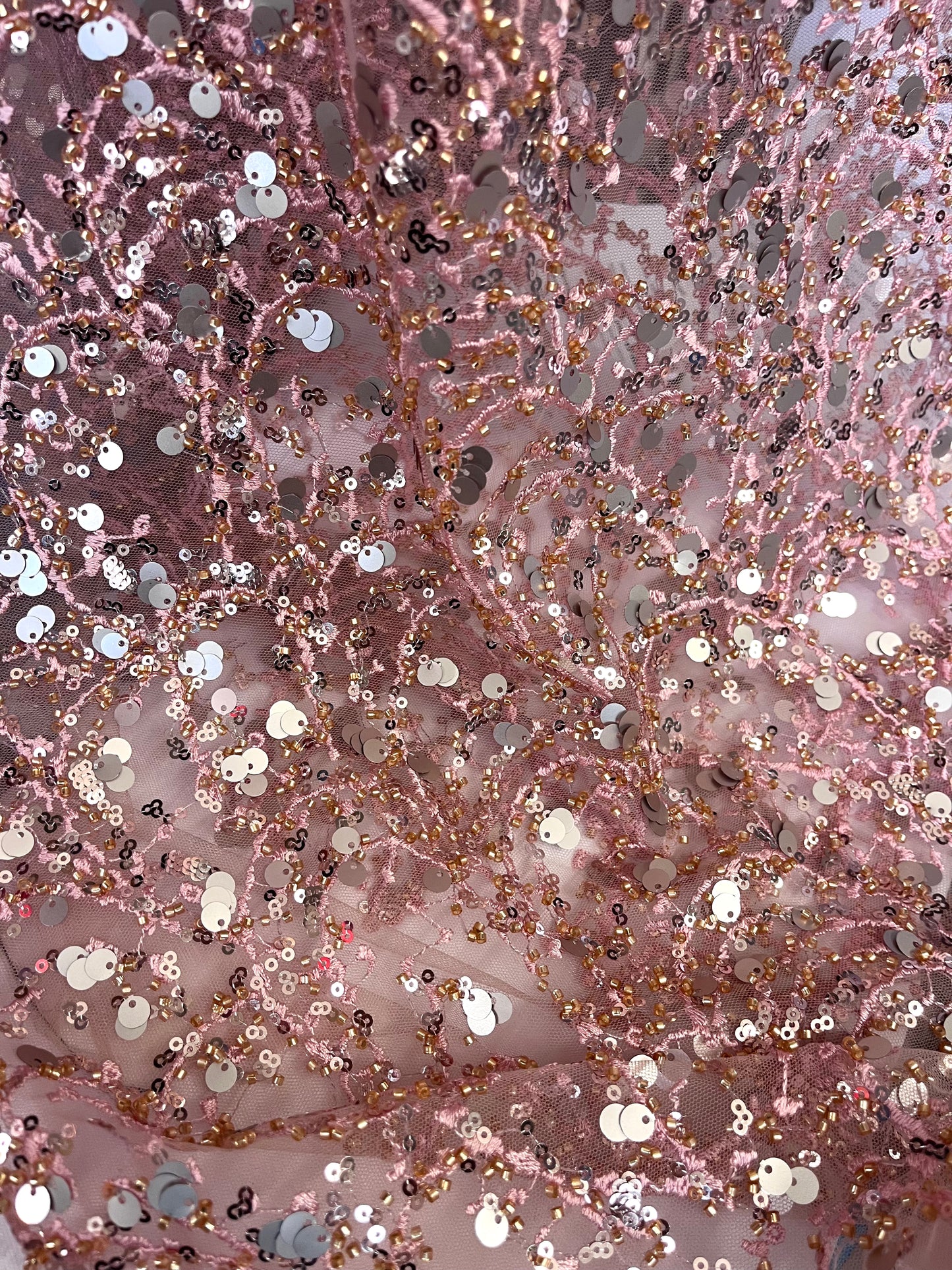 Embroidered Sequin Mesh - Blush Pink