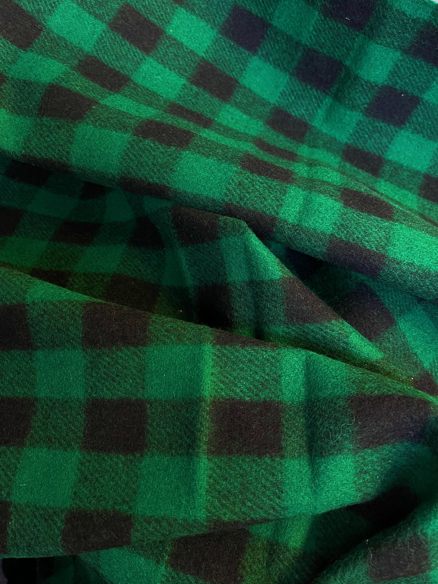 Buffalo Plaid Wool - Green & Black - Fused